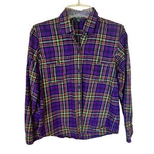 Lauren Ralph Lauren Womens Purple Plaid Button Up Shirt Small Cotton Long Sleeve